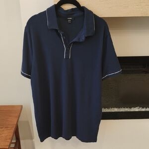 Express Dark Blue Polo with White Accents Men's Size Tall Large